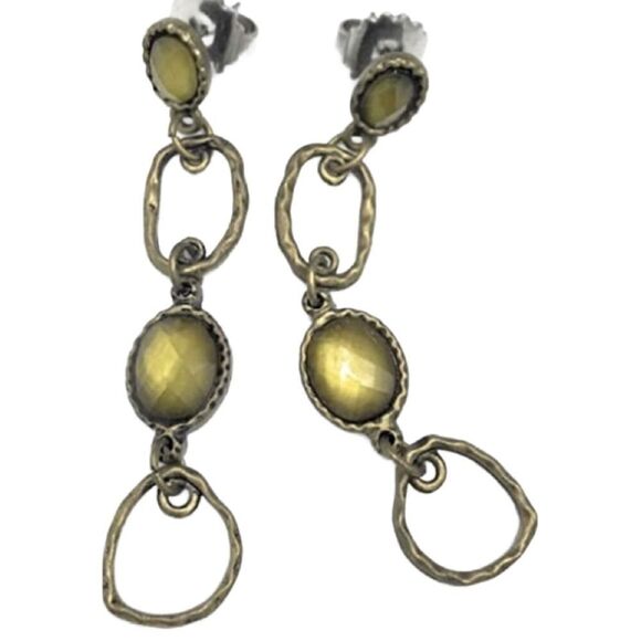 Lia Sophia “Pistachio” Earrings w/Green Oval Gems & Antiqued Goldtone - Picture 2 of 9